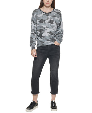 DKNY Women's Camo Long Sleeve Top Black Size Small