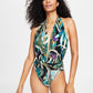 Vince Camuto Women's Halter Plunge Neck Swimsuit Swimsuit Black Size 10