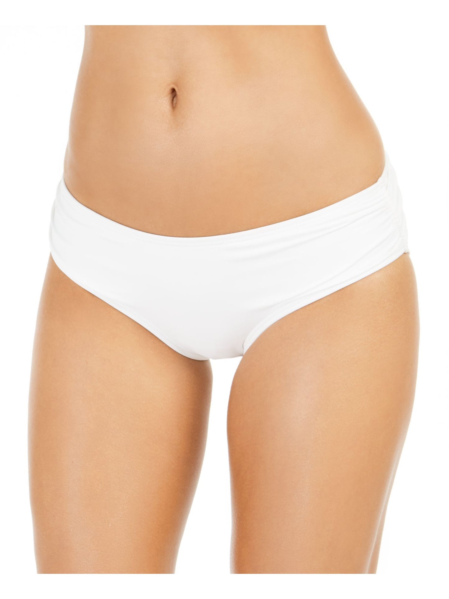 Michael Kors Women's Iconic Solids Shirred Bikini Swim Bottom White Size Medium