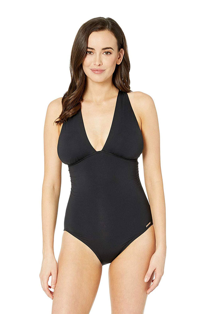 Michael Kors Women's Convertible Ruched One Piece Swimsuit Black Size 14