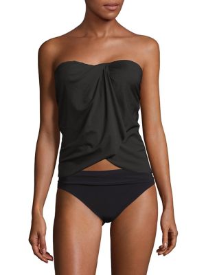 Vince Camuto Women's Strapless Draped Tankini Top Swimsuit Black