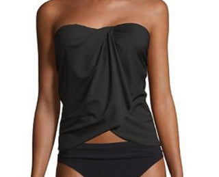 Vince Camuto Women's Strapless Draped Tankini Top Swimsuit Black