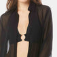 Carmen Marc Valvo Women's Tie Front Shirt Cover Up Swimsuit Black Size Small