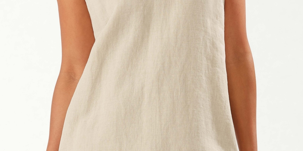 Tommy Bahama Women's Two Palms Ruffle V Neck Linen A Line Dress Brown Size Medium