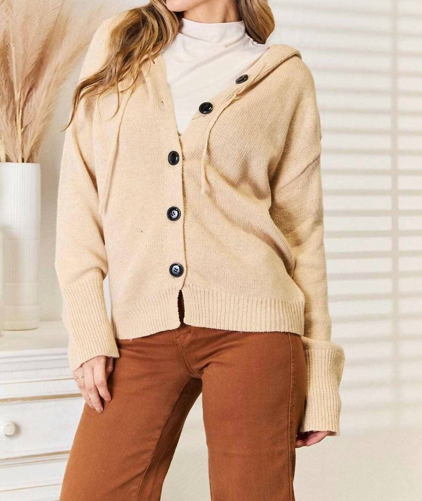 Double Take - Cozy Hooded Sweater With Buttons