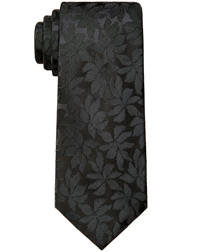 Calvin Klein Men's Slim Botanical Sateen Tie Black Size Regular