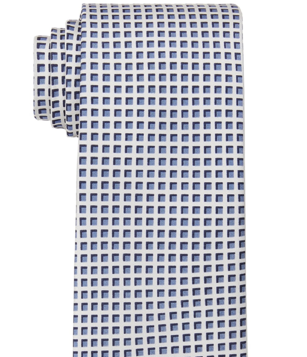 Calvin Klein Men's High Rise Slim Grid Silk Tie Blue Size Regular