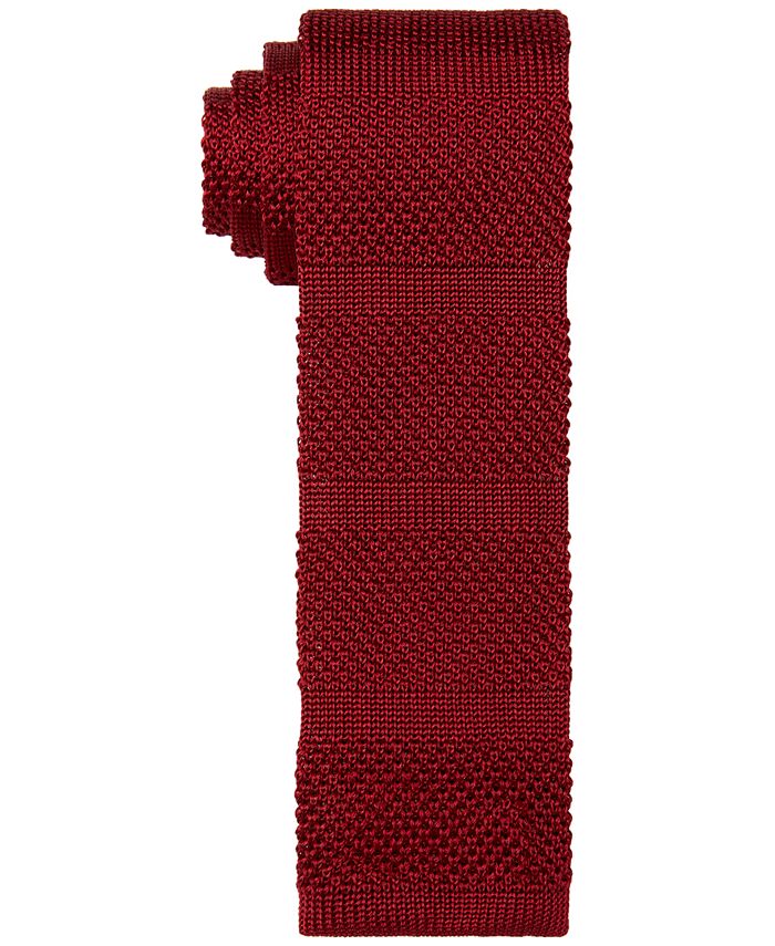 Tommy Hilfiger Men's Solid Stripe Knit Tie Red Size Regular