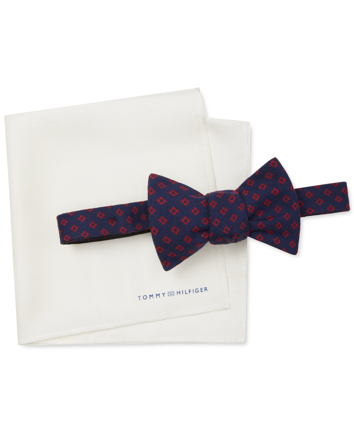 Tommy Hilfiger Men's Neat Pre Tied Bow Tie & Solid Pocket Square Set Red Size Regular