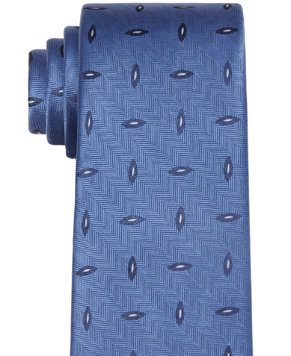 Calvin Klein Men's Saucer Slim Herringbone Geo Tie Blue Size Regular