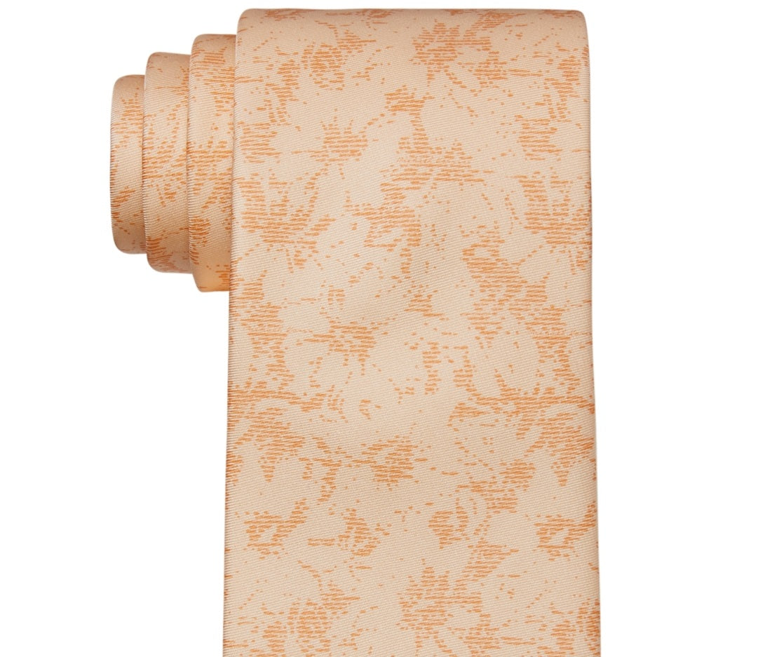 Michael Kors Men's Tonal Textured Botanical Print Tie Orange Size Regular
