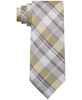 Calvin Klein Men's Slim Plaid Tie Yellow Size Regular