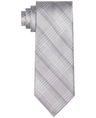 Calvin Klein Men's Slim Plaid Tie Gray Size Regular