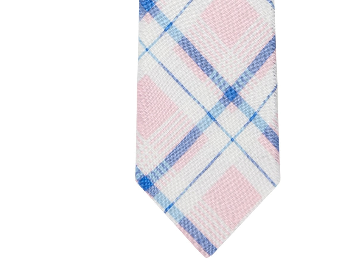 Tommy Hilfiger Men's Robert Slim Plaid Pattern Linen Tie Pink Size Regular