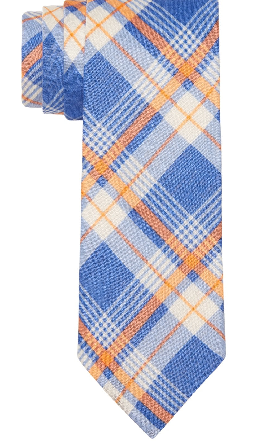 Tommy Hilfiger Men's Robert Slim Plaid Linen Tie Orange Size Regular
