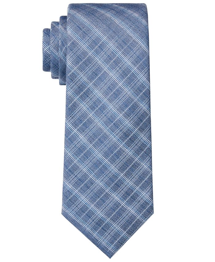 Calvin Klein Men's Slim Plaid Tie Blue Size Regular