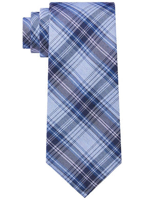 Calvin Klein Men's Slim Plaid Tie Blue Size Regular