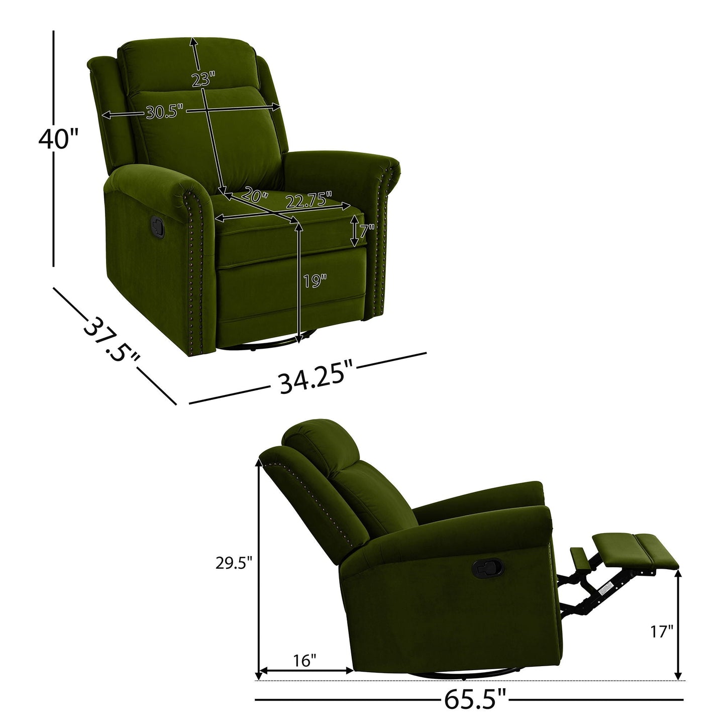360 Degrees Swivel Manual Rocking Recliner with Adjustable Backrest
