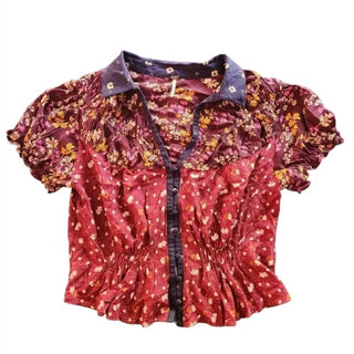 Free People - RED FLORAL BELLA BLOUSE