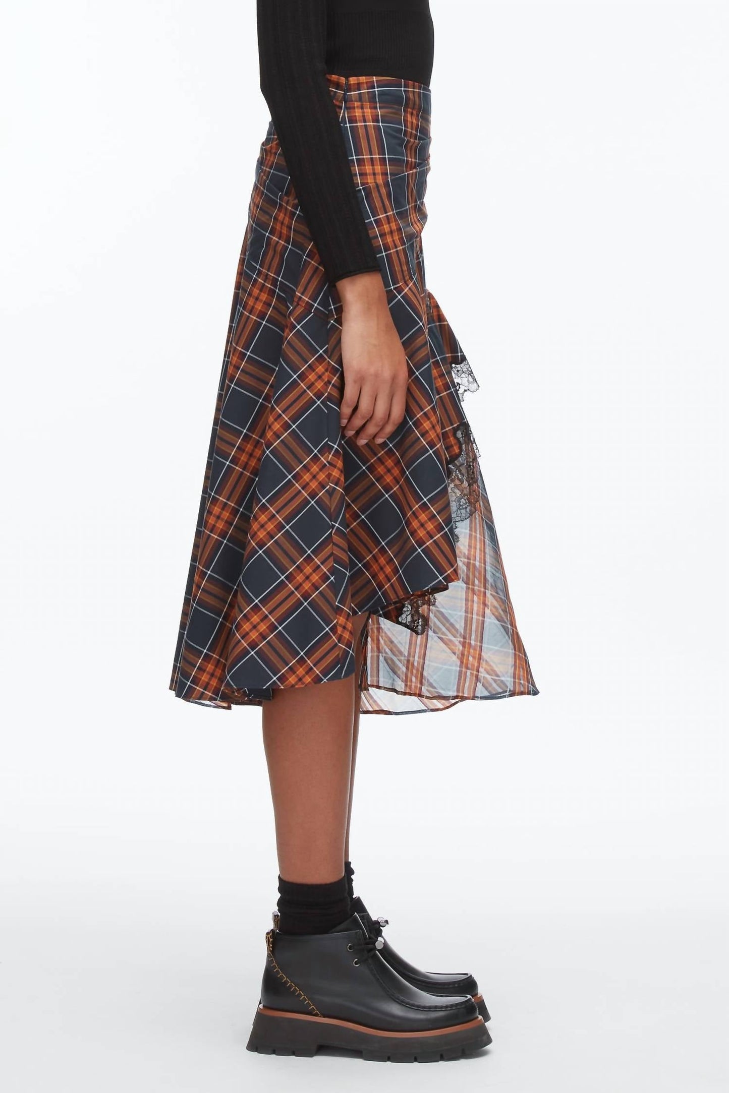 3.1 Phillip Lim - DRAPED MIDI SKIRT WITH ORGANZA COMBO