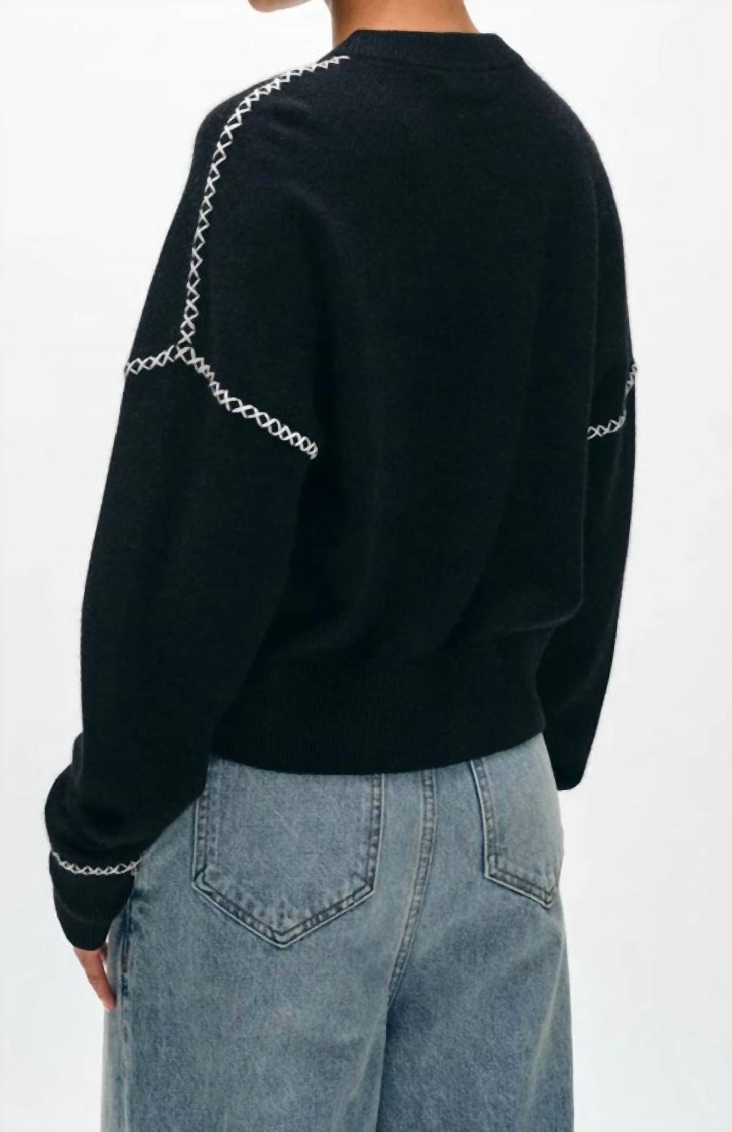 White + Warren - Blanket Stitch Crew Sweater