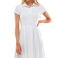 Planet Gold Junior's Rib Knit Fit & Flare Polo Dress White Size Large