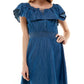 Planet Gold Junior's Cotton Denim Off The Shoulder Dress Blue Size Medium
