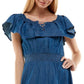 Planet Gold Junior's Cotton Denim Off The Shoulder Dress Blue Size Medium