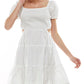 Planet Gold Juniors' Cotton Puff Sleeve Side Cutout Tiered Dress White Size XX-Large