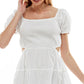 Planet Gold Juniors' Cotton Puff Sleeve Side Cutout Tiered Dress White Size XX-Large