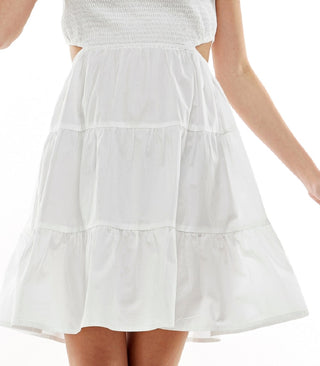 Planet Gold Juniors' Cotton Puff Sleeve Side Cutout Tiered Dress White Size XX-Large