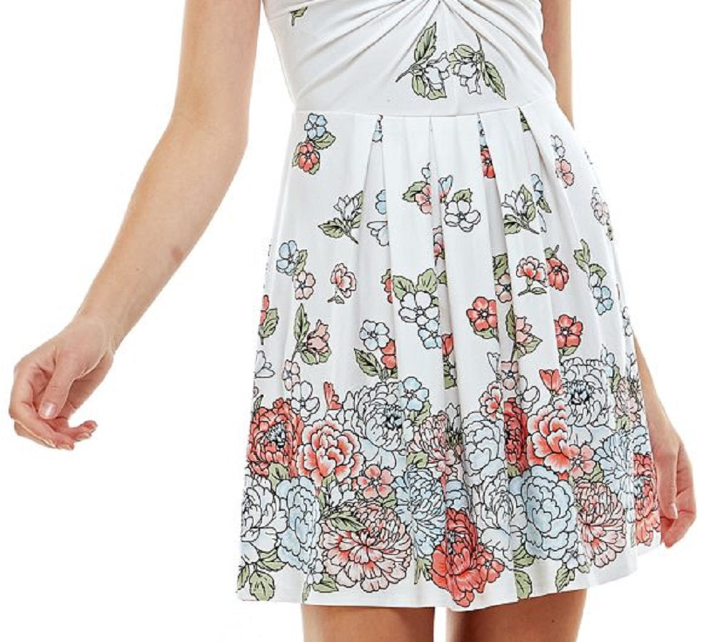 Planet Gold Junior's Floral Print Fit & Flare Dress White Size Small