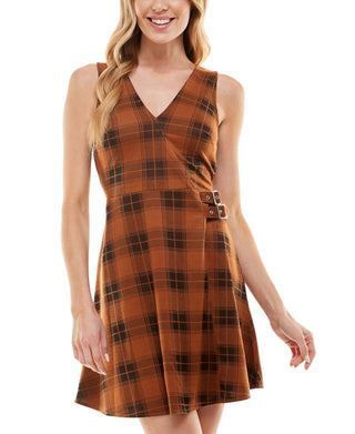 Planet Gold Juniors' Faux-Wrap Side-Buckle Dress Brown Size Small
