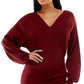 Planet Gold Junior's Dolman Sleeve V Neck Wrap Sweater Dress Red Size X-Large