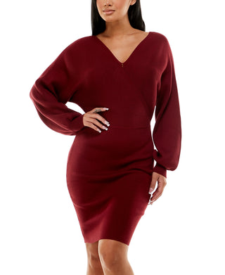 Planet Gold Junior's Dolman Sleeve V Neck Wrap Sweater Dress Red Size X-Large