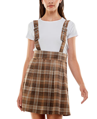 Planet Gold Junior's Plaid Jumper Brown Size Medium