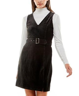 Planet Gold Junior's Belted Sweater & Dress Set Black Size Large