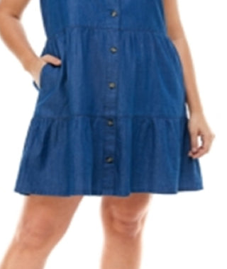 Planet Gold Women's Trendy Plus Cotton Denim Shirtdress Blue Size 1X