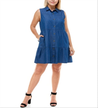 Planet Gold Women's Trendy Plus Cotton Denim Shirtdress Blue Size 1X