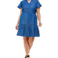 Planet Gold Women's Trendy Plus Cotton Tiered A Line Dress Blue Size 1X