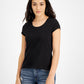 Jamie & Layla Women's Scoop Neck Cap Sleeve T-Shirt Black Size Petite Medium