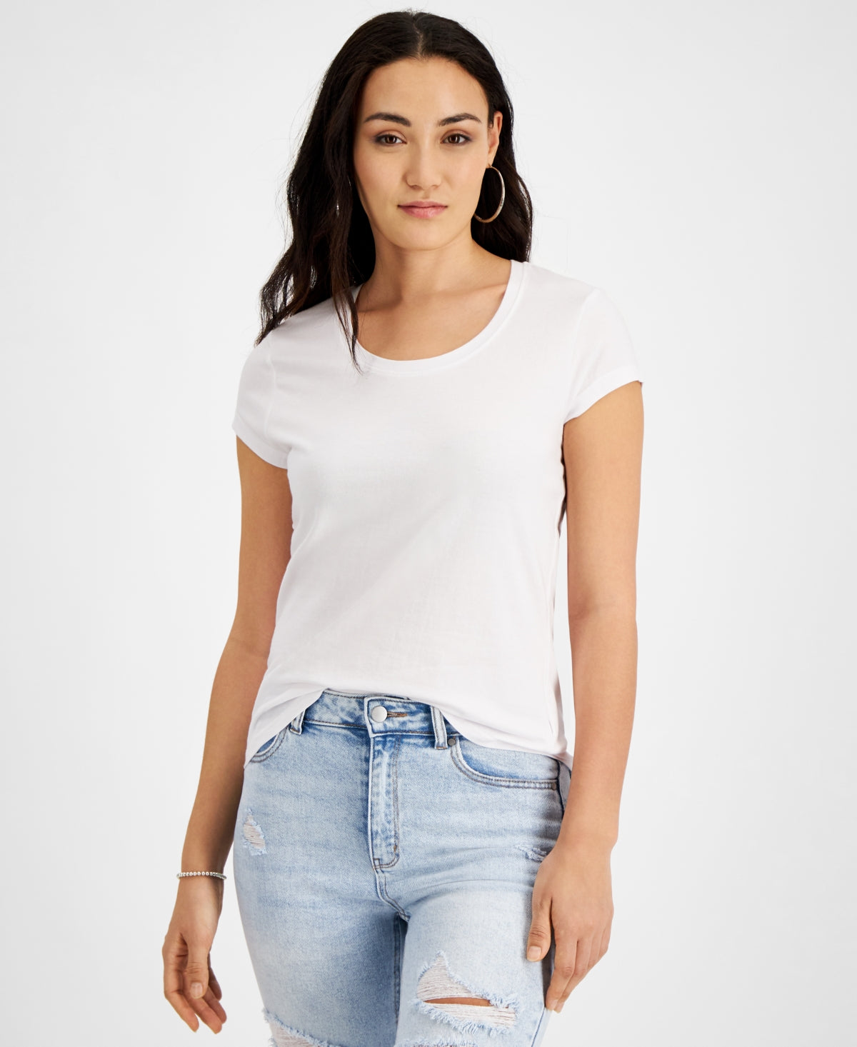 Jamie & Layla Women's Scoop Neck Cap Sleeve T-Shirt White Size Petite X-Large