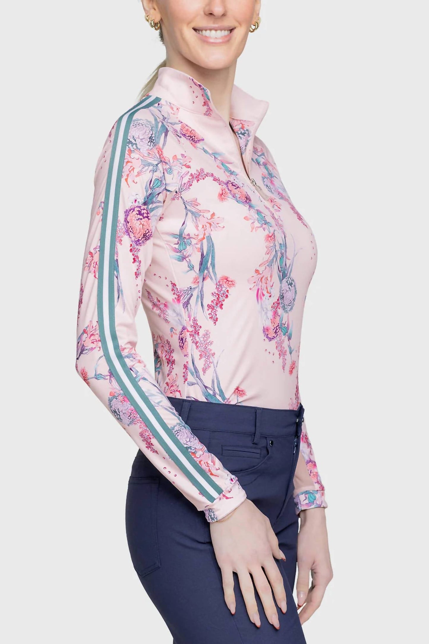 Kastel Denmark - 1/4 Zip With Striped Trim Long Sleeve Shirt