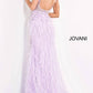 Jovani - Sheer Embellished Bodice Feather Dress