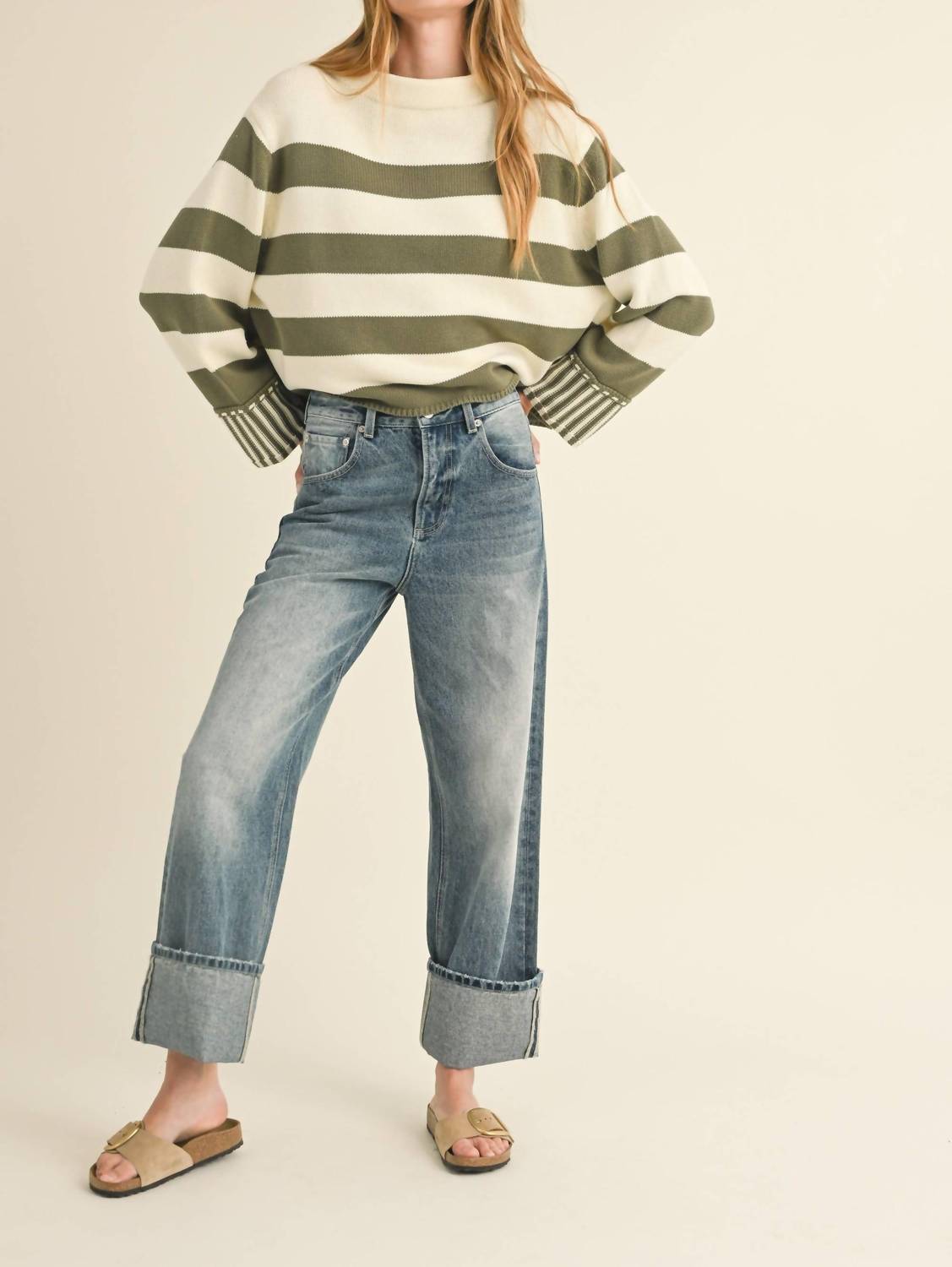 Miou Muse - Straight Leg Cuffed Hem Pants