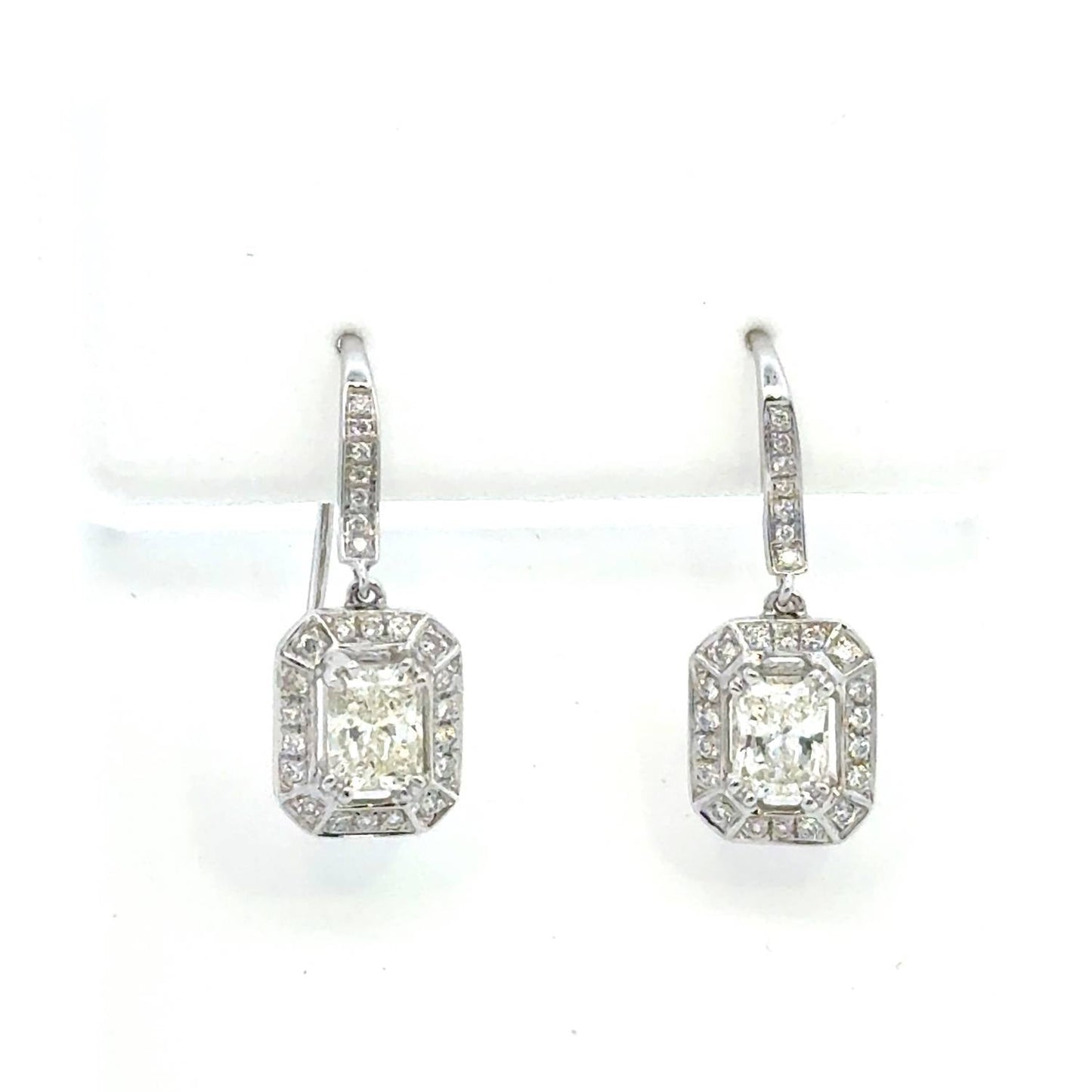 Aamiaa - 1.51 Carat Natural Diamond Emerald Cut Halo Drop Earrings