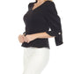 Joseph Ribkoff - Pearl Puff Sleeve V-neck Twill Peplum Top