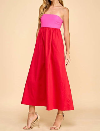 Tcec - Strapless Empire Color Block Midi Dress