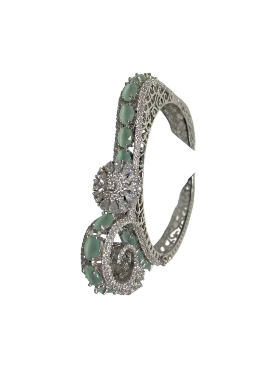Zaalima Fashion - Women's Silver Plated Mint Green Stone Bangle