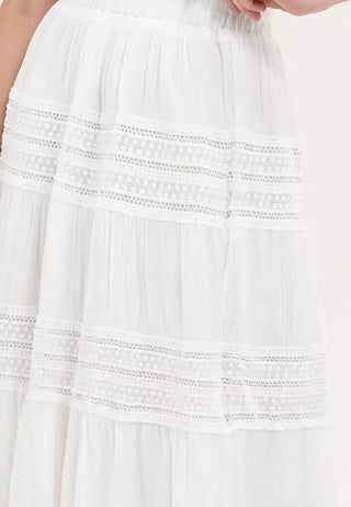 Adora - Cotton & Crochet Inset Elastic Waist Midi Skirt